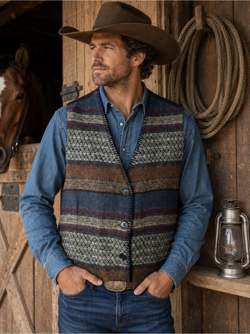 Vintage David Paul New York Southwestern Geometric Woven Vest Large Boho Western